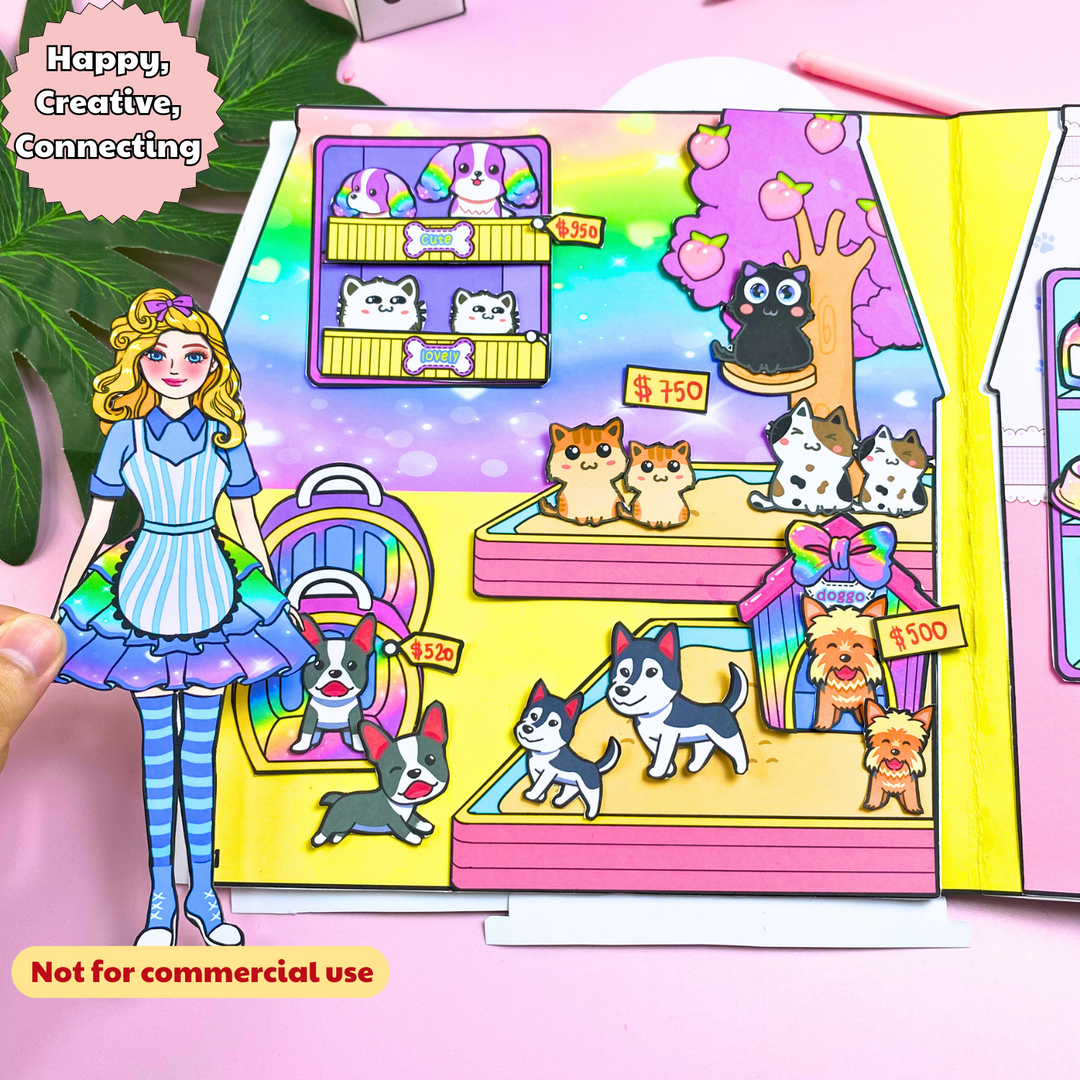 Education Activity Book | Pet Store Doll House, Safe Paper Toy for kid, Unique Birthday Gifts, Family connection, Limit screen time, Boost creativity