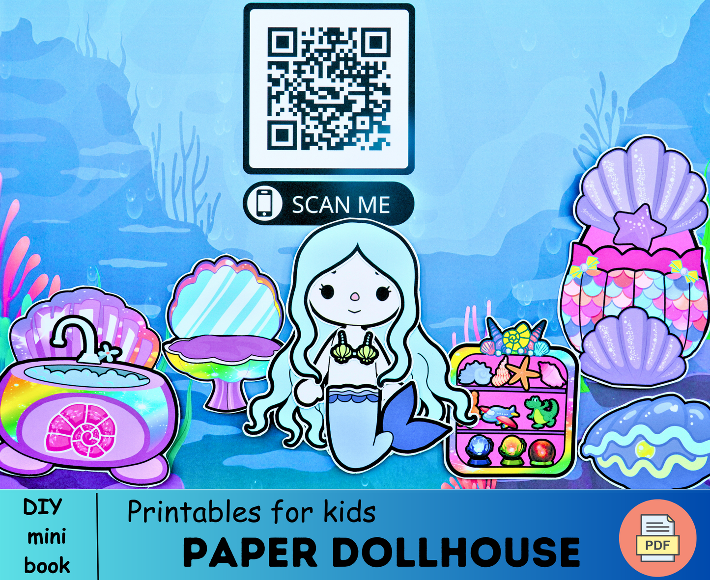 Printable Toca Boca Mermaid Paper Doll 🌈 Dress Up Toca Boca Mermaid Doll | Activity Quiet book pages for kids 🌈 Woa Doll Crafts