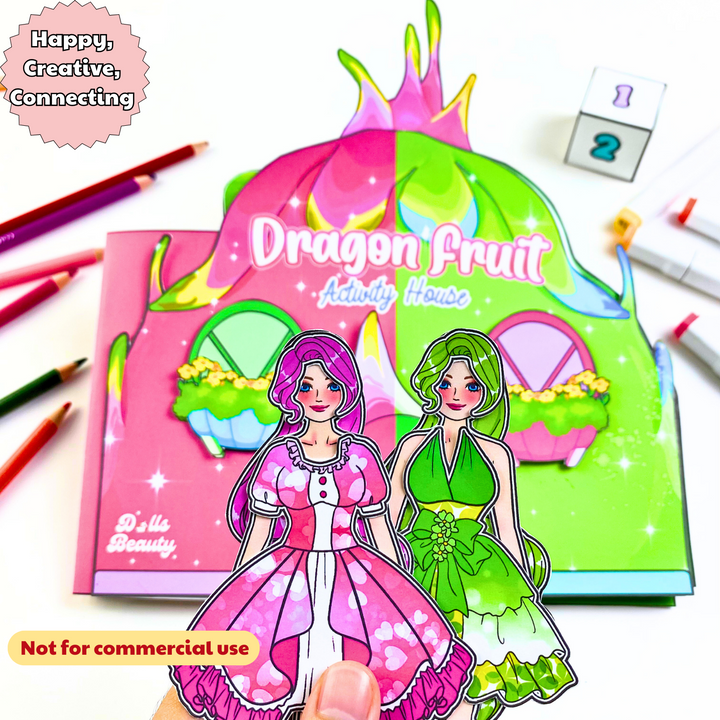 Dragon Fruit Paper Dollhouse, Dragon Fruit Story DollHouse Activities for Kids, Busy Book, DIY crafts kit, Gifts for kids