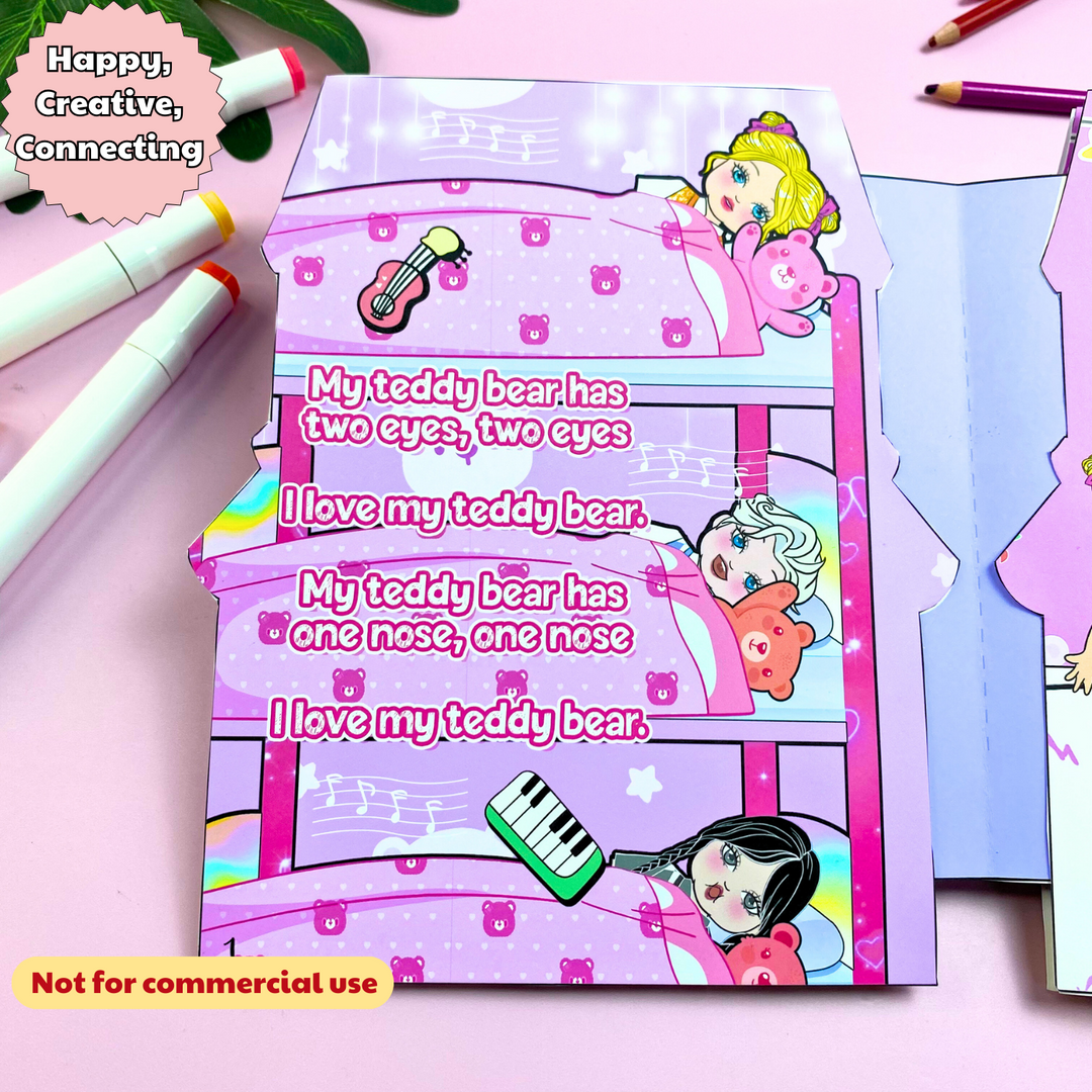 Education Activity Book | Pink Bear House Paper Dolls Activities & Busy Book for Kids | Paper Doll House | Montessori Toys, Gifts for Girls, DIY crafts