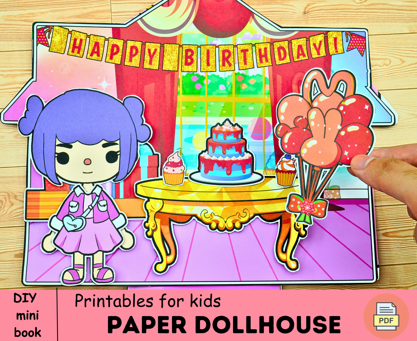 Toca Boca Birthday Party Busy book printable 🌈 Toca Boca Life activities book to print, Transparent Background | Instant DownloadDreambox 🌈 Woa Doll Crafts