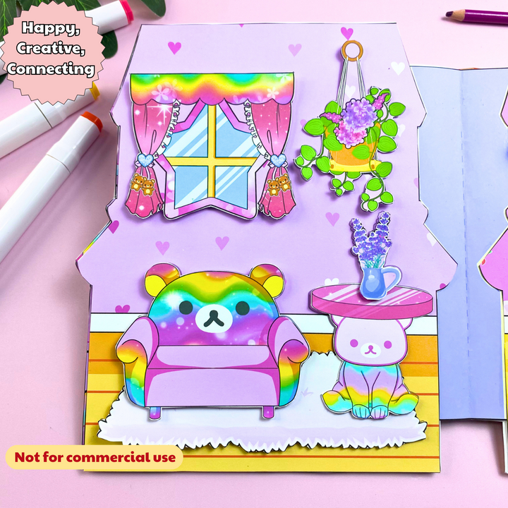 Education Activity Book | Pink Bear House Paper Dolls Activities & Busy Book for Kids | Paper Doll House | Montessori Toys, Gifts for Girls, DIY crafts