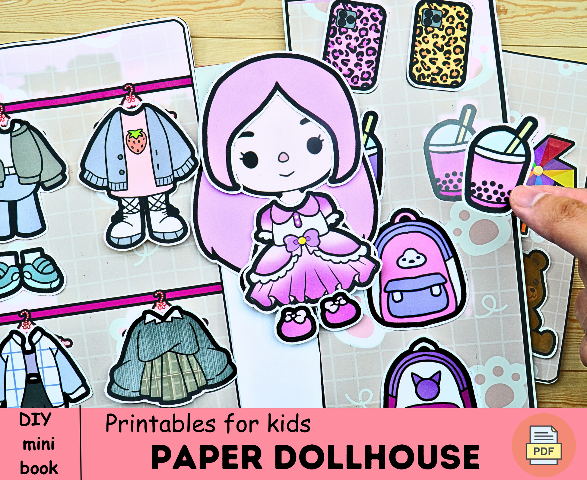 Printable Toca Boca Paper Doll Green Style / Dress up Doll / 