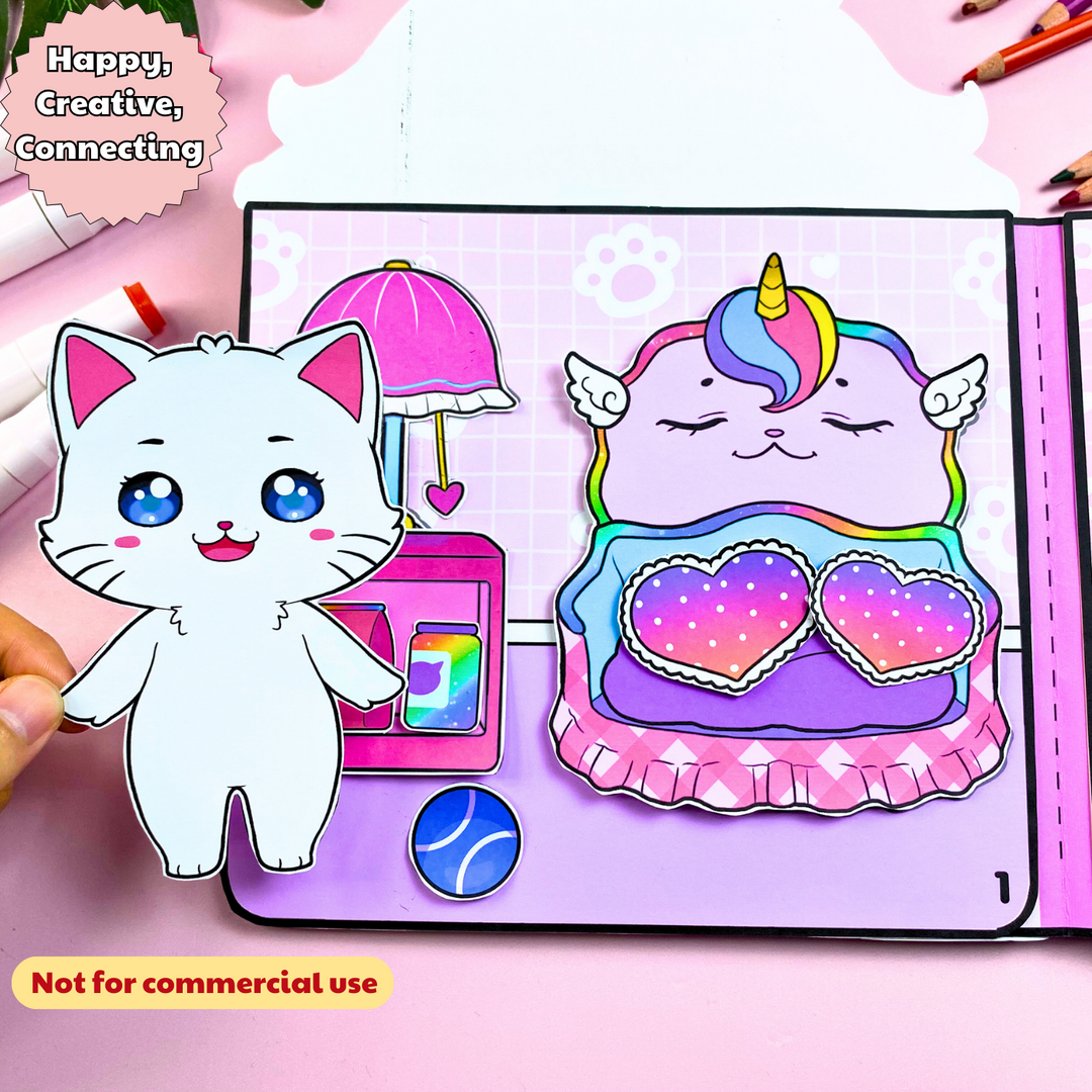 Education Activity Book | Pretty Cat Doll House, Fun Paper Toy for kid, Unique Birthday Gifts, Family connection, Limit screen time, Boost creativity