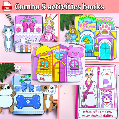 Education Activity Book | Pink Cat Spa Barbie Play Book, Safe Paper Toy for kid, Unique Birthday Gifts, Family connection, Limit screen time, Boost creativity