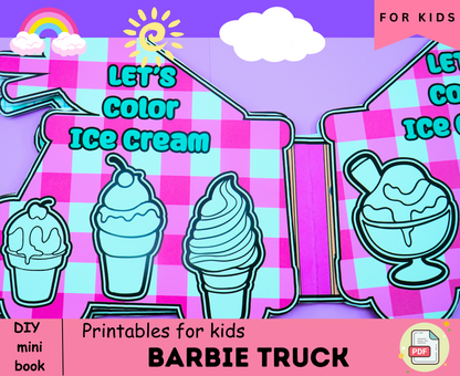 Paper Ice Cream Trucks 02 Toy Kawaii PDF Printable 🌈 Paper Toy Cars, Printable Activity Sheets, Paper Craft Kit | Montessori busy book 🌈 Woa Doll Crafts