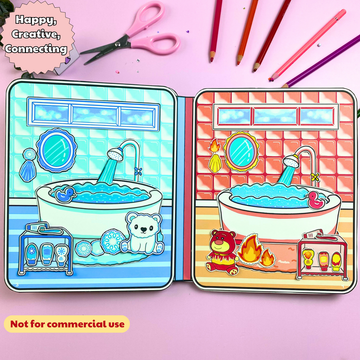 Education Activity Book | Fire and Ice Toca Boca House, Safe Paper Toy for kid, Unique Birthday Gifts, Family connection, Limit screen time, Boost creativity