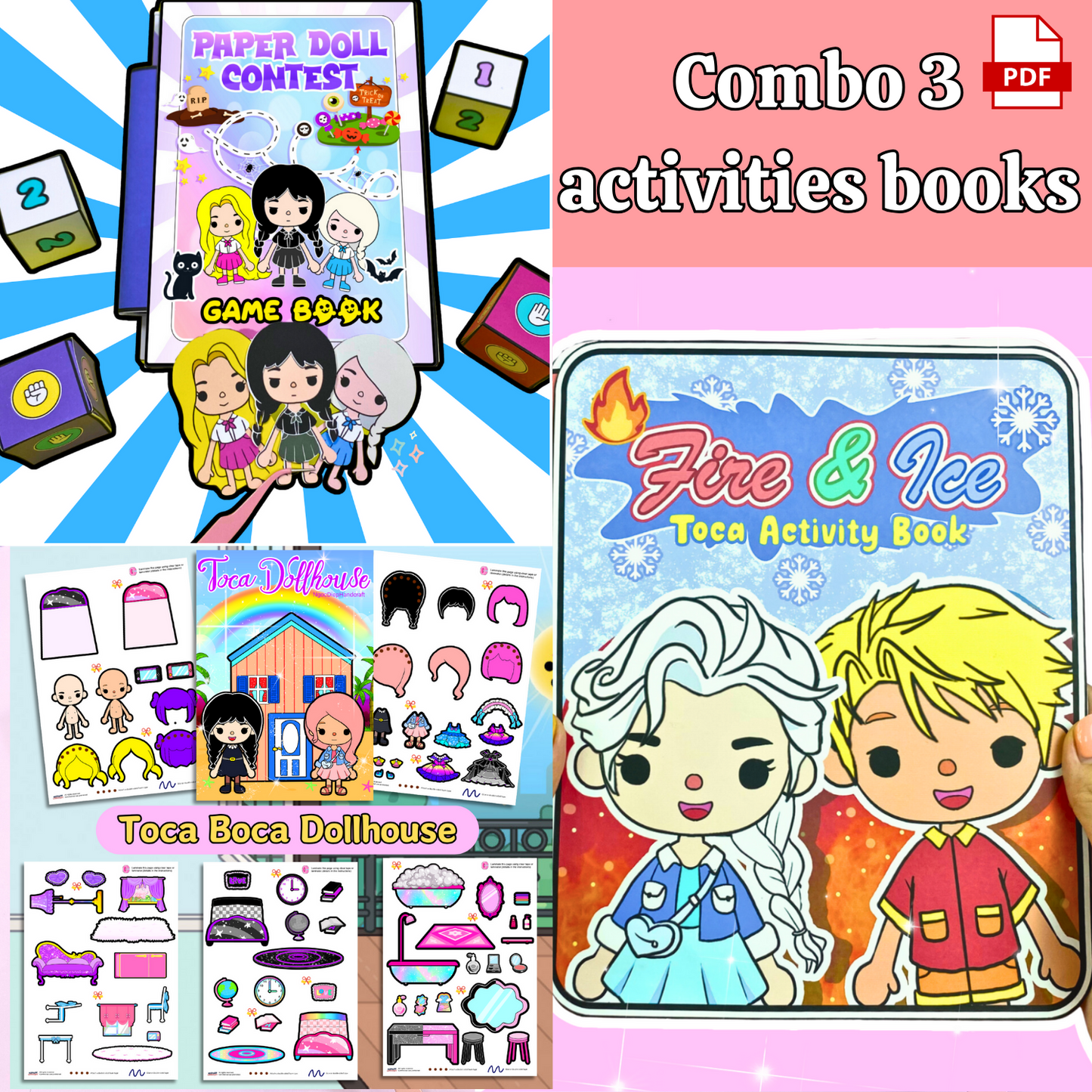 Education Activity Book | Toca Boca Gaming Book, Paper Doll Book, Safe Paper Toy for kid, Unique Birthday Gifts, Family connection, Limit screen time, Boost creativity