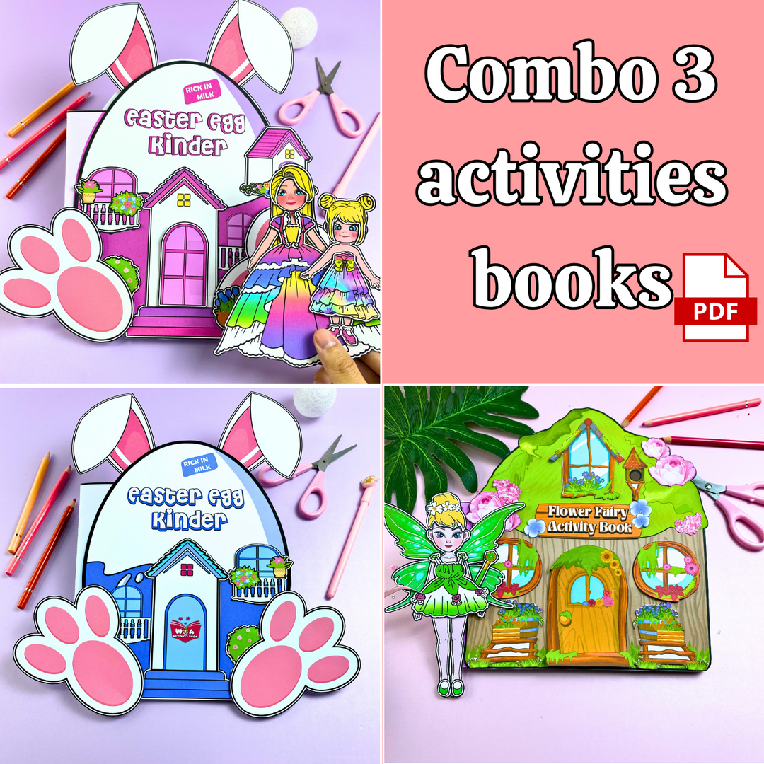 Education Activity Book | Pink Easter Egg Kinder Activity Book, Paper Doll House for Kids, Busy Book , DIY Crafts, Perfect Gifts for Girls