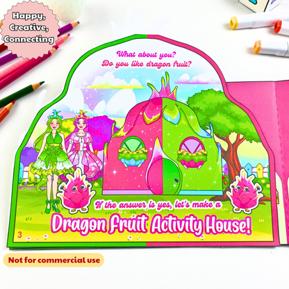 Dragon Fruit Paper Dollhouse, Dragon Fruit Story DollHouse Activities for Kids, Busy Book, DIY crafts kit, Gifts for kids