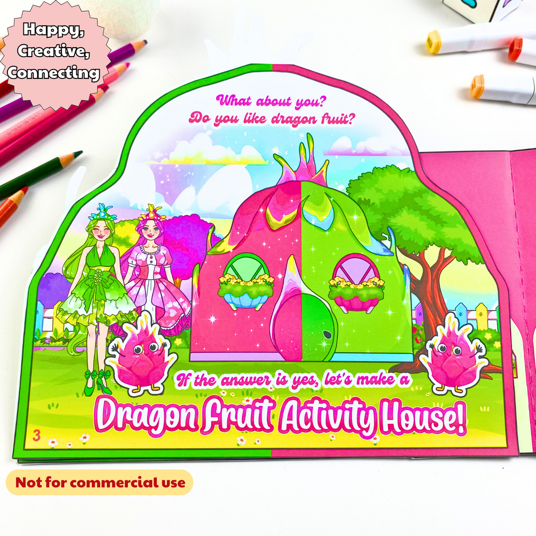 Dragon Fruit Paper Dollhouse, Dragon Fruit Story DollHouse Activities for Kids, Busy Book, DIY crafts kit, Gifts for kids