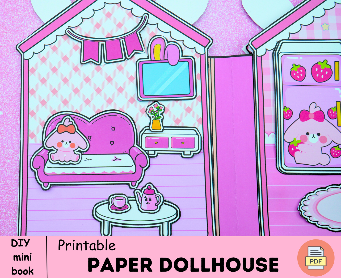 Pinky printable mini paper DOLLSHOUSE kit 🌈 Ken and Barbie cute rabbit dollhouse 🌈 Woa Doll Crafts