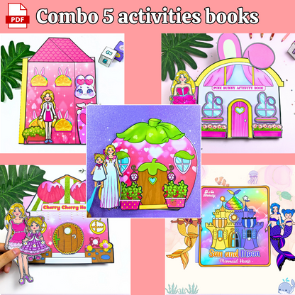 Education Activity Book | Sun and Moon Mermaid House Activity Book, Paper Doll House,Safe Paper Toy for Kids, Birthday Gift for Girls