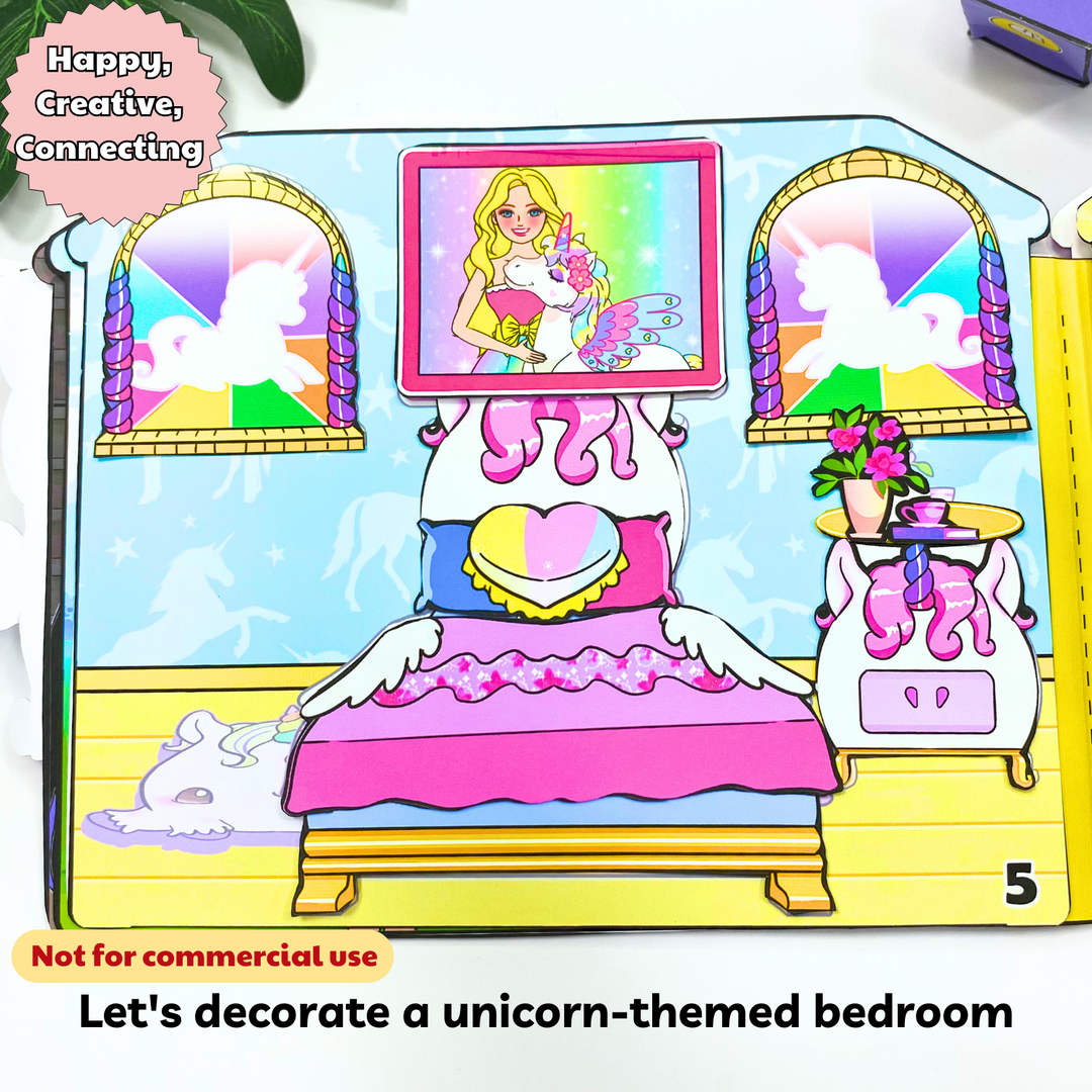 Education Activity Book | Unicorn Funny story Doll house , Story Acitivity Book for toddlers, Busy book for kids