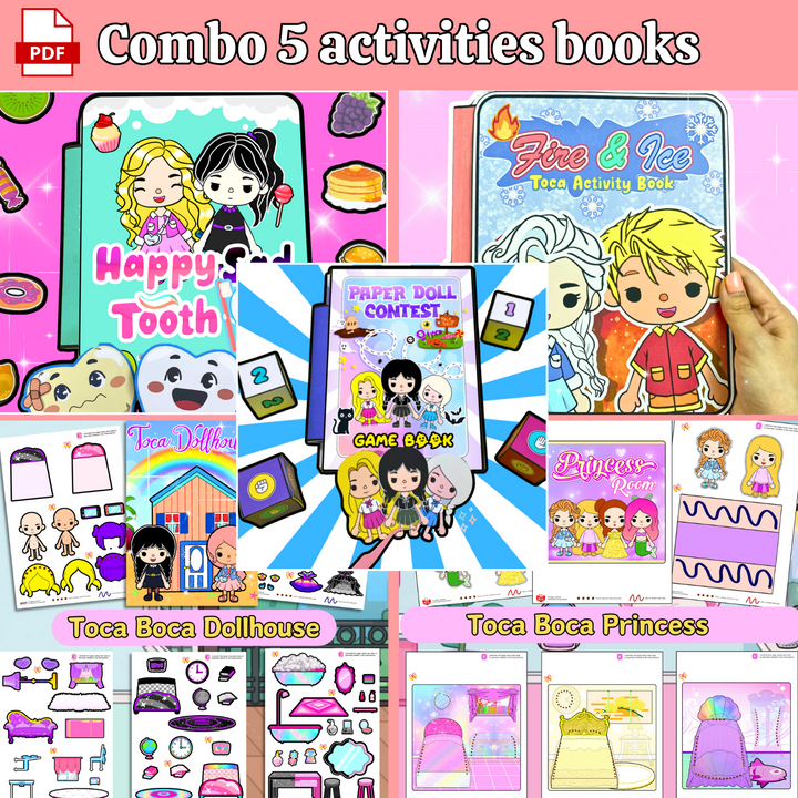 Education Activity Book | Toca Boca Gaming Book, Paper Doll Book, Safe Paper Toy for kid, Unique Birthday Gifts, Family connection, Limit screen time, Boost creativity