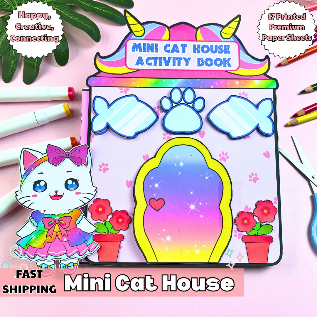 Education Activity Book | Pretty Cat Doll House, Fun Paper Toy for kid, Unique Birthday Gifts, Family connection, Limit screen time, Boost creativity