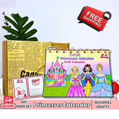 USA, Free Shipping, Princesses Collection Wall Calendar, Paper Crafts for Kids, DIY Unique Holiday Gift for kids