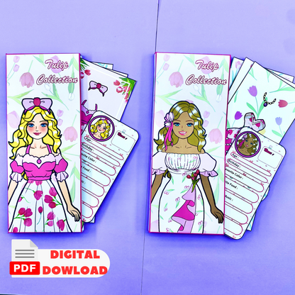 Printable Paper Dolls Floral Envelope Wardrobe 🌈 Floral Tulip Outfits | Paper toy | DIY kit for kids | Instant Download| PDF 🌈 Woa Doll Crafts