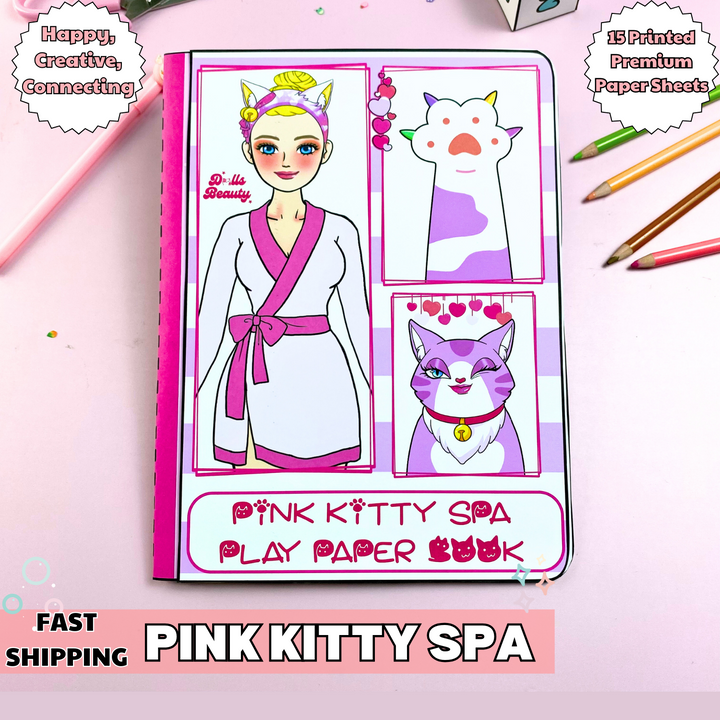 Education Activity Book | Pink Cat Spa Barbie Play Book, Safe Paper Toy for kid, Unique Birthday Gifts, Family connection, Limit screen time, Boost creativity