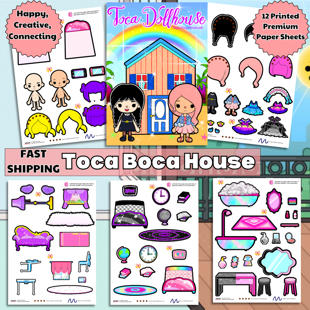 Education Activity Book | Funny Toca Boca Dollhouse, Safe Paper Toy for kid, Unique Birthday Gifts, Family connection, Limit screen time, Boost creativity