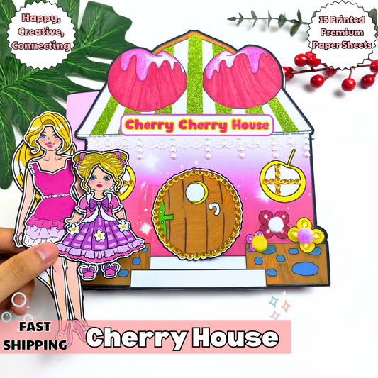 Education Activity Book | Cherry Cherry Paper Doll House, Paper Doll, Kids Doll Busy Book, Paper Activity Book Gift - Birthday Gift Box