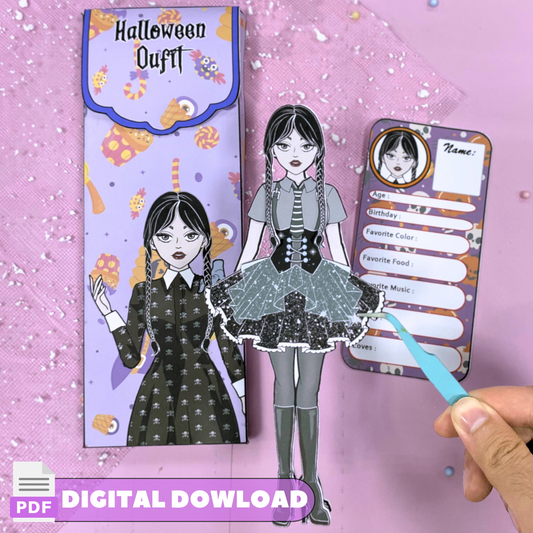 Printable Wednesday Dolls Dress up Kit 🌈 Gothic Doll Digital Template for Kids | Mystery Wardrobe, Paper Crafts DIY 🌈 Woa Doll Crafts