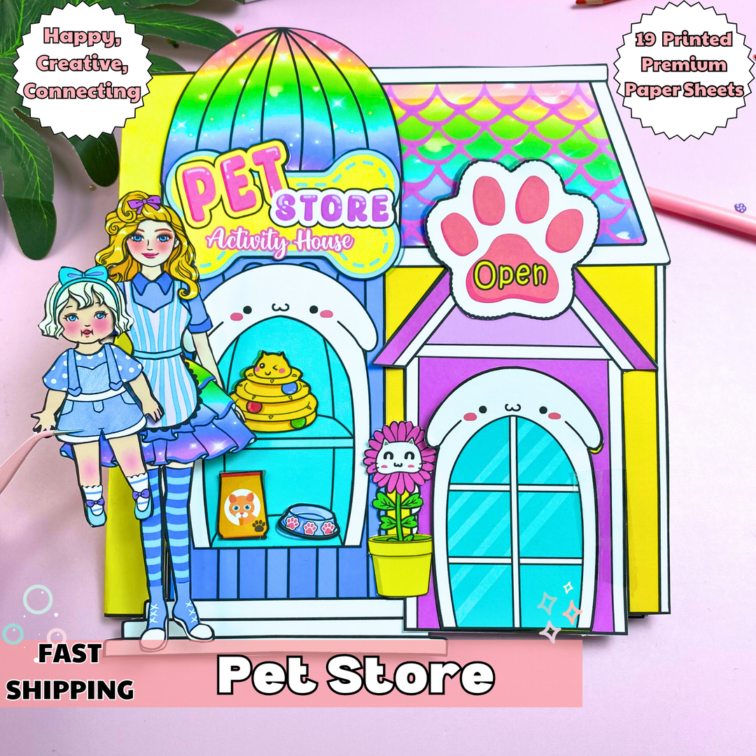 Education Activity Book | Pet Store Doll House, Safe Paper Toy for kid, Unique Birthday Gifts, Family connection, Limit screen time, Boost creativity