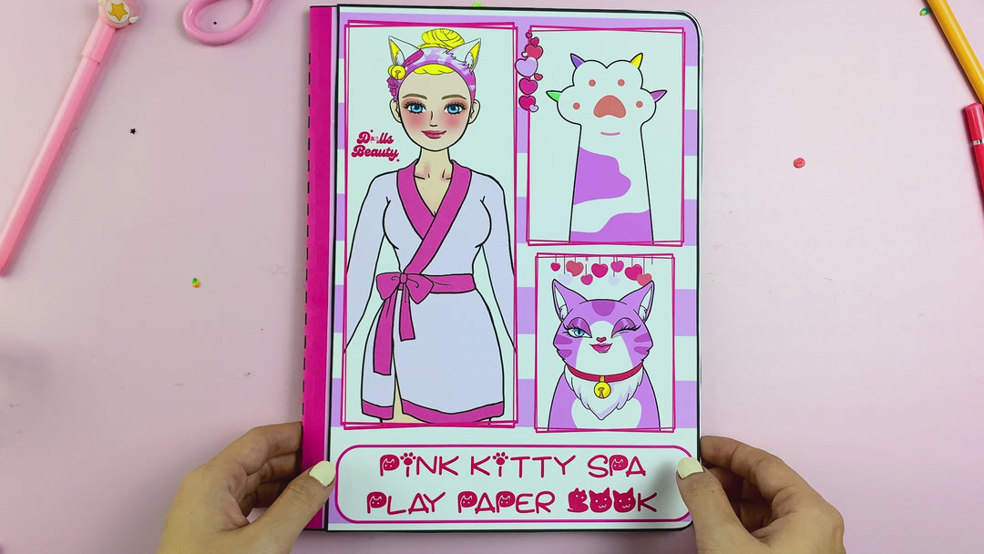 Education Activity Book | Pink Cat Spa Barbie Play Book, Safe Paper Toy for kid, Unique Birthday Gifts, Family connection, Limit screen time, Boost creativity