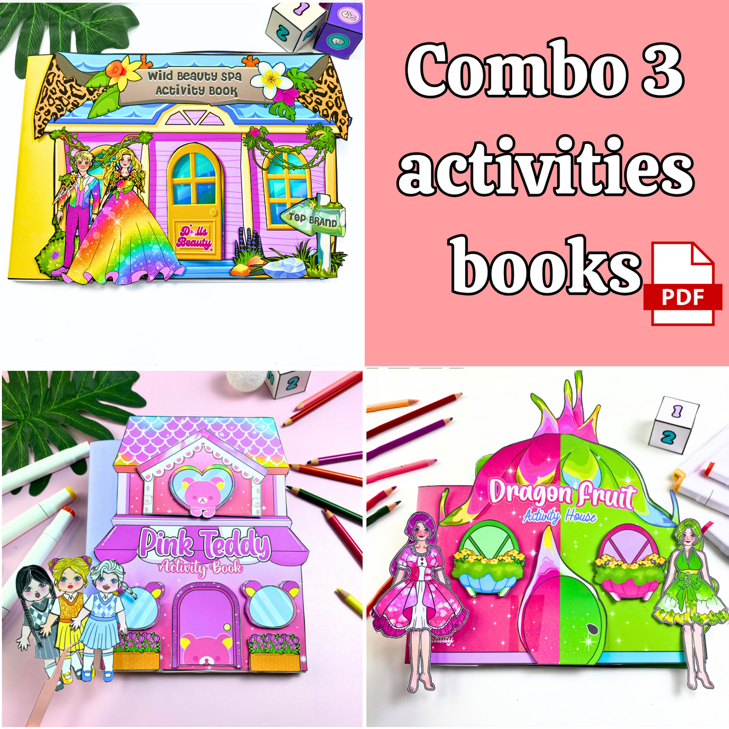 Dragon Fruit Paper Dollhouse, Dragon Fruit Story DollHouse Activities for Kids, Busy Book, DIY crafts kit, Gifts for kids