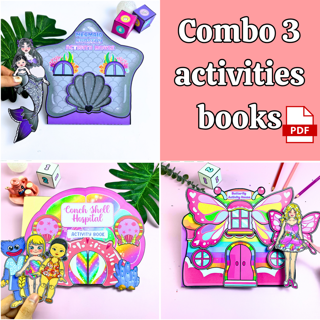 Education Activity Book | Conch Shell Hopital Story Dollhouse x DIY Activity Book for Kids , Printables for toddlers, Holiday Activity Book