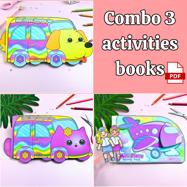 Education Activity Book | Cat Camping Car busy book toddler - Fun Paper Toy for kid, Unique Birthday Gifts, Family connection, Limit screen time, Boost creativity