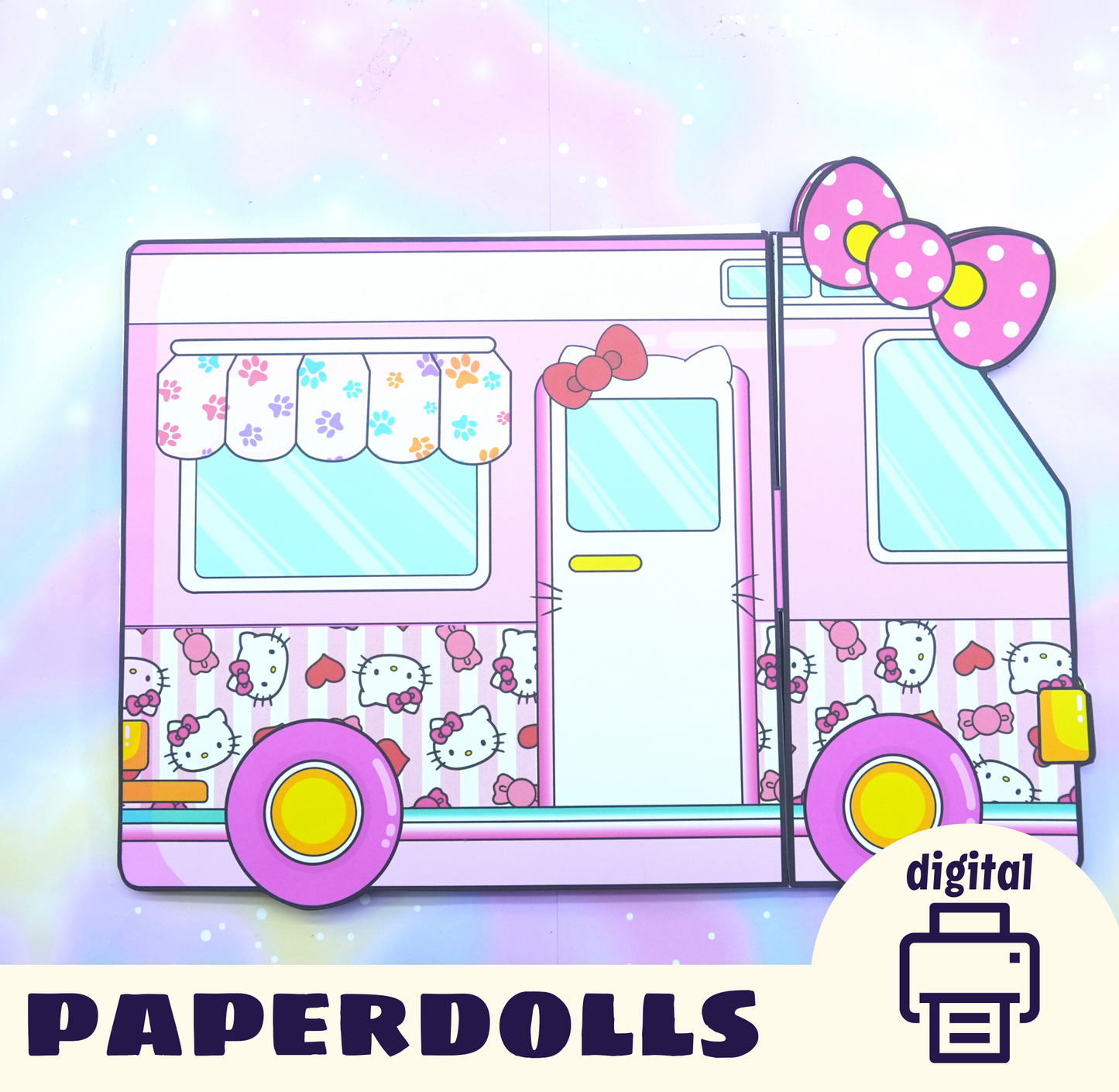 Kitty Truck Printable Paper Dolls 🩷 Mini DIY set for Kids - Barbie doll clothes - Unique mothers day gift - Dollhouse Printables
